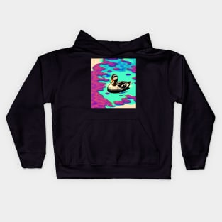 Duck Swimming In Trippy Pond Kids Hoodie